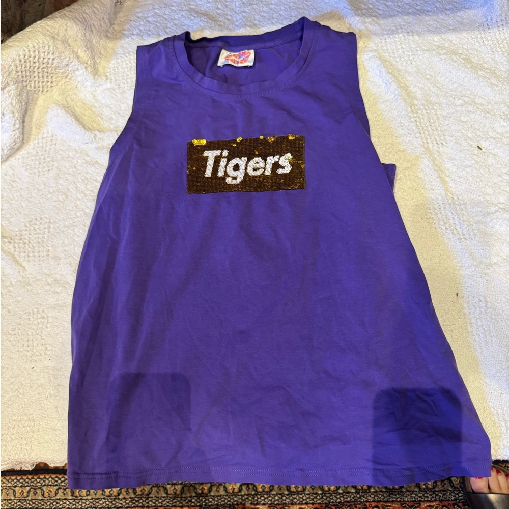 Purple Tank Top with Sequin Tigers Design